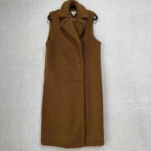 Joie Vest Womens Extra Small Brown Faux Shearling Long Sleeveless Coat Pockets